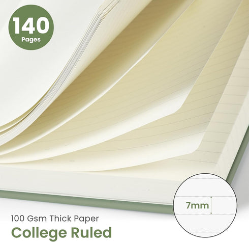 Lined Spiral Journal Notebook for Women & Men, 140 Pages, College Ruled Hardcover Notebook for Work & Note Taking, Journals for Writing, A5 - Gree...