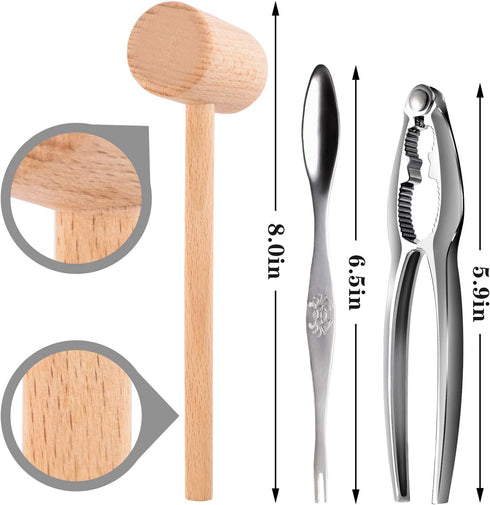 6Pcs Crab Crackers and Tools including 2 Forks 2 Lobster Crackers Nut Cracker and 2 Lobster Crab Mallets...
