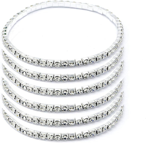 Women Rhinestone Stretch Ankle Bracelet Silver Sparking Tennis Bracelet Crystal Anklet Foot Chain Jewelry (1 Row - 6pcs)...