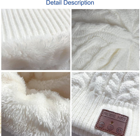 Wireless Beanie Hat Men Women Headphone Music Hat Winter Cap Stereo Headset Speaker Microphone Earphone Outdoor (White)...