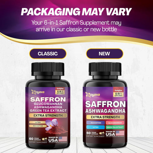 Zoyava Saffron Supplements 1000mg Glucomannan 1000mg Ashwagandha 1000mg Green Tea Extract 1000mg Lutein & Zeaxanthin - Pure Saffron Extract Capsul...