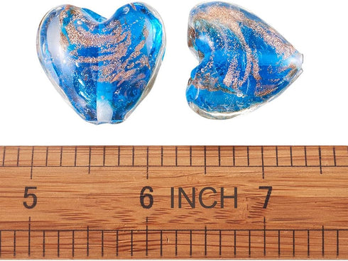 Cheriswelry 10pcs Blue Heart Handmade Goldsans Lampwork Glass Beads Crystal Love Heart Mini Loose Spacer Beads Charms 28x28mm 2mm Hole for DIY Ear...
