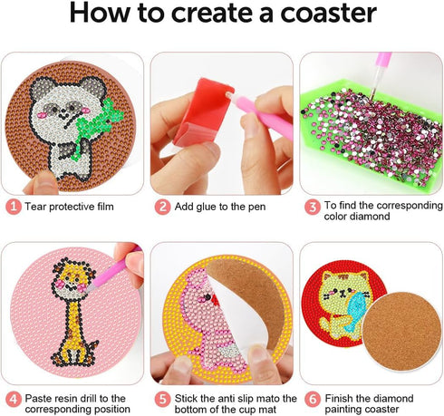 DOTSOPS 8 Pcs Cartoon animal Diamond Painting Coasters Kits with Holder - DIY Diamond Art Coaster - Non Slip Coaster for Adults Diamond Painting K...