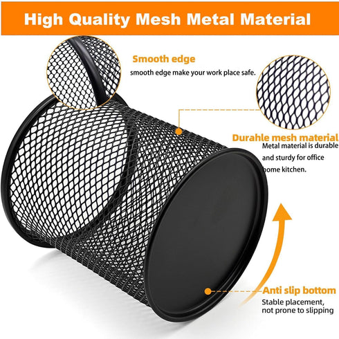 Pen Holder Pencil Holder Mesh Metal Pen Cup Holder Pencil Cup Holder for Desk Office Home Pen Organizer Black, 6 Pack...