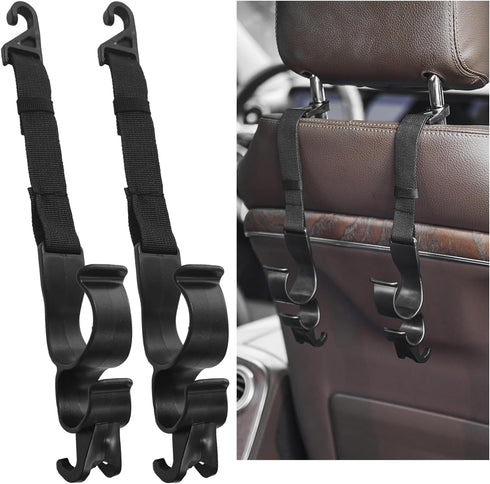 2 PCS Adjustable Car Seat Headrest Hook, Automotive Seat Back Storage Hanging Purse Hook, Durable Backseat Hanger Organizer for Umbrella Bag Coat,...