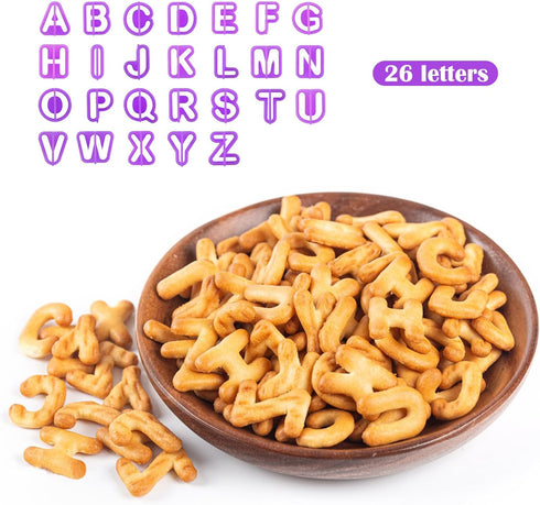 40pcs Alphabet Cookie Cutters Set Purple Plastic Letter Cake Decorating Fondant Number Cutters Mould Tools Fondant Letter and Number Stamps for Su...