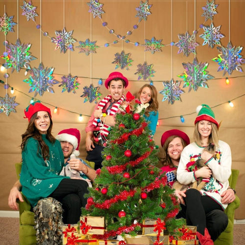 Cheerland Winter Wonderland Iridescent Snowflake Hanging Garland Decorations Holographic Paper Snowflakes Decor Garlands Decor Snow Flake Streamer...