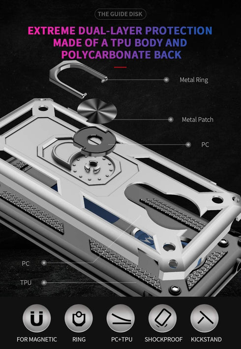 Military Grade Drop Impact for Motorola Moto G7 Power Case Moto G7 Supra Case 360 Metal Rotating Ring Kickstand Holder Magnetic Car Mount Armor Sh...