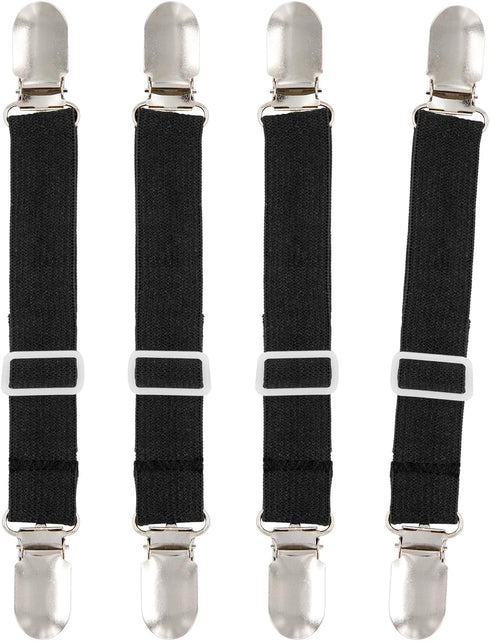 BetyBedy 4Pcs Adjustable Bed Sheet Fasteners Suspenders, Elastic Sheet Band Straps Clips, Cover Grippers Suspenders Holder for Mattress Pad Cover,...