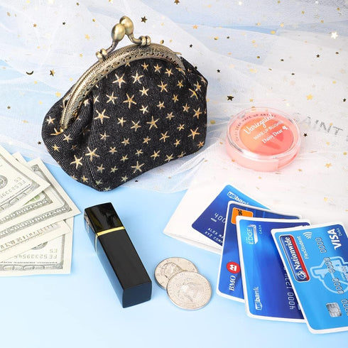 Oyachic Five-Pointed Star Coin Purse Denim Change Pouch Wallets Buckle with Kisslock Clasp Coin Holder Clutch Handbags for Women Ladies (Black)...