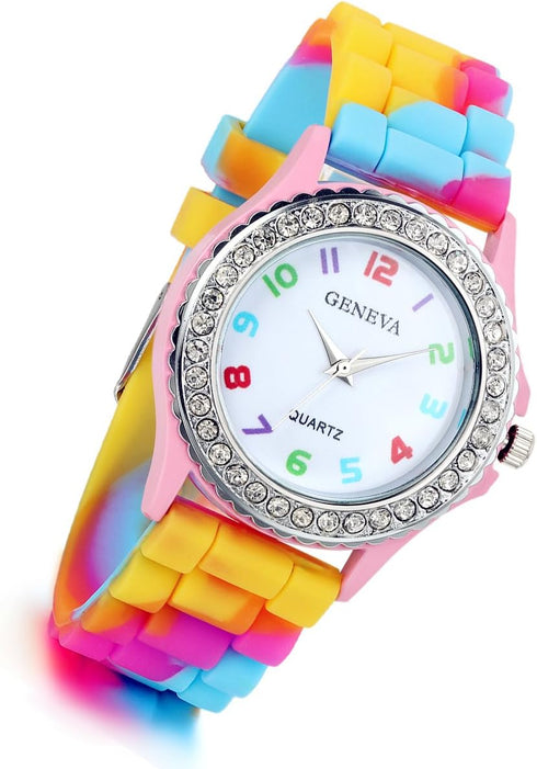 Lancardo Women's Quartz Watch Rhinestone Rainbow Color Silicon Jelly Fun Play Colorful Casual Dress Wrist Watches...