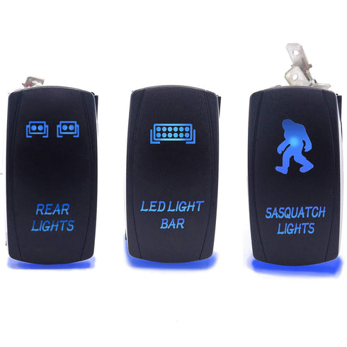 Dasen Rocker Switch 3PCS Laser Sasquatch & Rear & LED Lights Toggle Switch Blue Compatible with ATV UTV SUV...