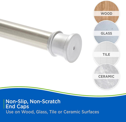 Kenney KN609C/18 Twist & Fit No Tools Camlock Tension Easy Install Shower Curtain Rod with Non-Slip, On-Scratch Ends, 42-72" Adjustable Length, Br...