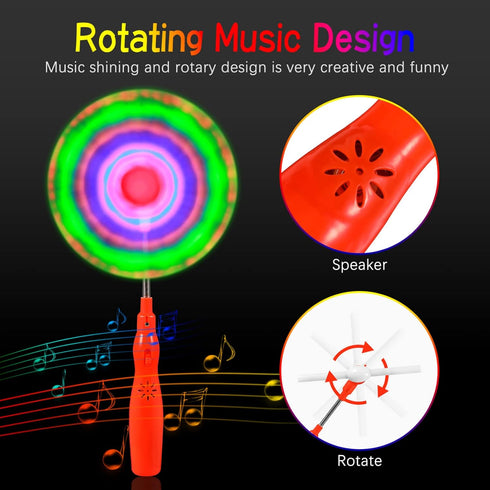 Toyvian 3 Pcs Kids Glow Wands Light Up Windmill Toy Led Hand Fan Pinwheels for Kids, Fan Toy with Music, Light Up Swivel Light Wand Party Favor, 2...