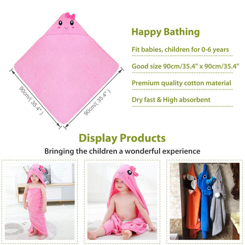 MICHLEY Unisex Baby Animal Hooded Bath Towel Soft Cotton Beach Swimming Washcloth for 0-6T, Pink...