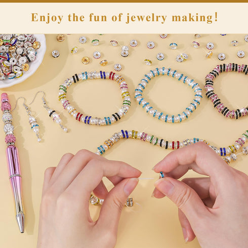 600 pcs 8mm Spacer Beads for Crafting, 10 Colors Rondelle Spacer Beads Box, Fancy Sparkle Crystal Rhinestone Spacer Loose Beads for Necklace Brace...