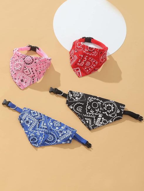 QWINEE 4pcs Dog Bandana Collar Scarf, Cat Bandana Collar, Adjustable Collar for Puppy Cats Kitten Small Dogs Multicolor Large...