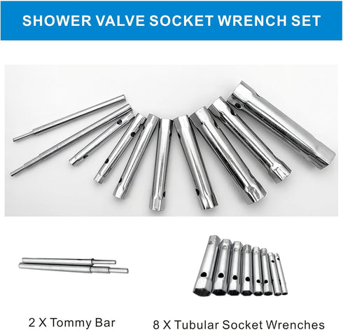 10Pcs Dual-Ended Shower Valve Socket Wrench Set Faucet Nut Removal Tool for Removing Tub & Shower Valve Plumbers Socket Set Compatible Extended Sp...