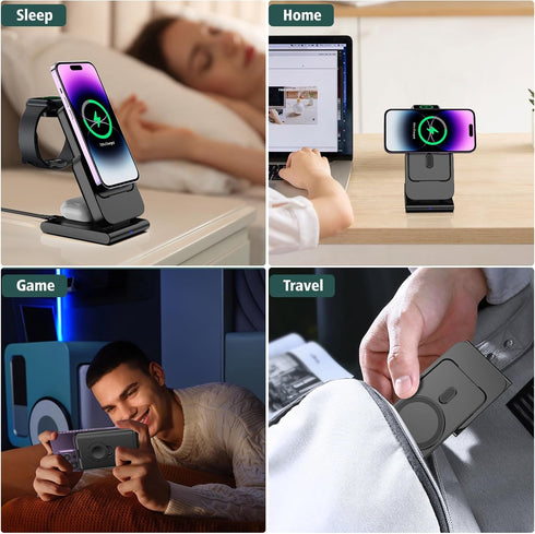 Wireless Charging Station for Apple MagSafe Charger, 3 in 1 MagSafe Charger Stand for iPhone 15 Pro Max/14/13/12, Air Pods, iWatch, Portable 5000m...