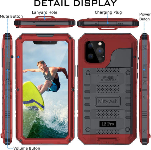 Mitywah Waterproof Case for iPhone 12 Pro, Heavy Duty Shockproof Case with Built-in Screen Protector, Full Body Underwater Protective Metal Case 6...