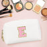 Initial Makeup Bag,Personalized preppy bag Waterproof PU Leather Chenille Letter Cosmetic Bag,Portable Travel Toiletry Bag Monogram Birthday Gift ...