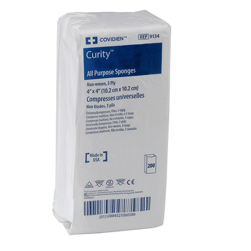 COVIDIEN 9134 Curity Non-Woven All-Purpose Sponge, Non-Sterile, 4" x 4", 3-ply (Pack of 200)...
