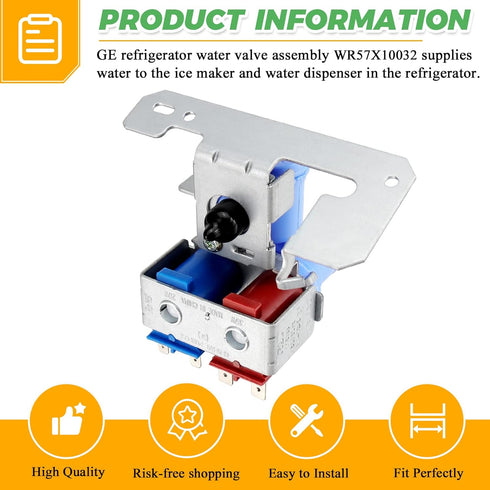 WR57X10032 WR57X33326 Refrigerator Water Inlet Valve by Techecook - Dual Solenoid Valve Compatible for GE Hotpoint Refrigerator - Replaces AP3672839 WR57X10040 PS901314 AP3192626 WR57X10064 WR57X98