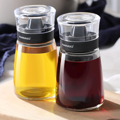 5.5oz Oil and Vinegar Cruets 2 Pack, Glass Oil Dispenser Bottles for Cooking, Leakproof and Drip Free Spouts...