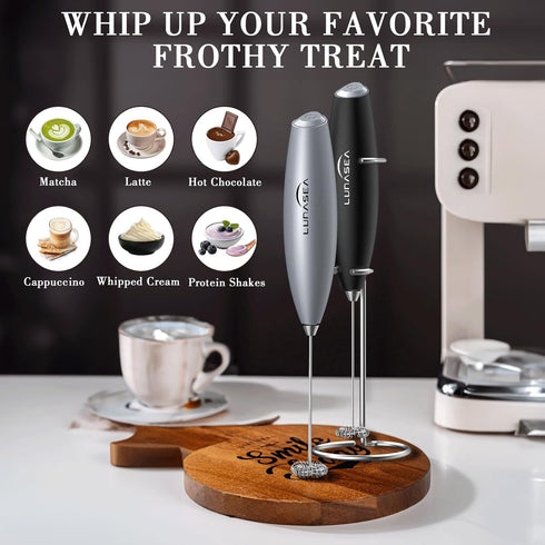 Handheld Milk Frother with Stand, Frother Wand, Electric frother for Coffee Whisk, Hand Mixer Blender Milk Foamer, Drink Mixer, Electric Whisker f...