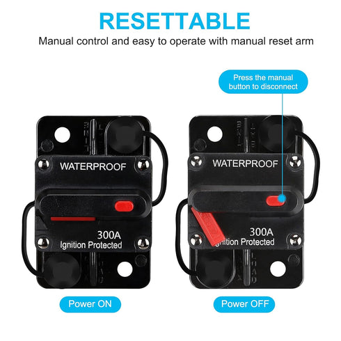 NC 300 AMP Waterproof Circuit Breaker,with Manual Reset,12V-48V DC,30A-300A,for Car Marine Trolling Motors Boat ATV Manual Power Protect Audio Sys...