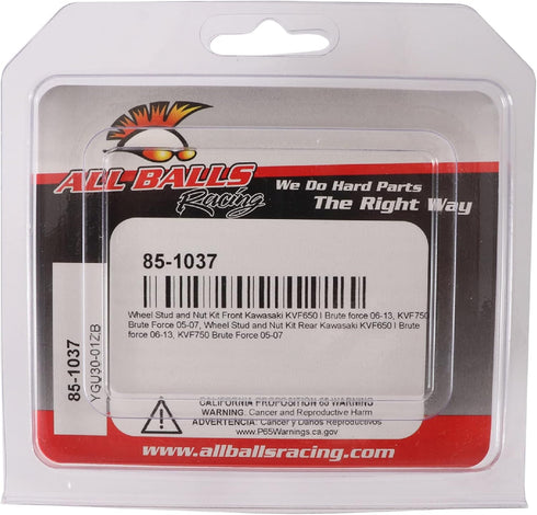 All Balls Racing 85-1037 Wheel Stud and Nut Kit Compatible with/Replacement For Kawasaki KVF 650 Brute Force 4x4i 2006-2013, KVF 750 Brute Force 4...