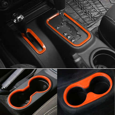 E-cowlboy 4PCS Interior Accessories Decoration Kit - Cover Trim & Holder Trim for Jeep Wrangler JK JKU 2011-2018 4-Door (Orange)...