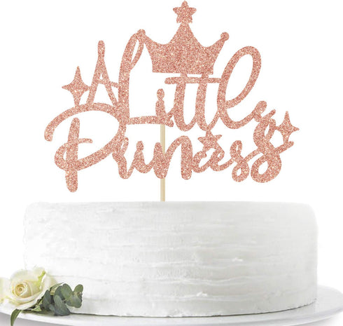 A Little Princess Cake Topper, Happy Birthday Cake Decor for Girls, Baby Shower/Gender Reveal Party Decoration Supplies, Rose Gold Glitter...