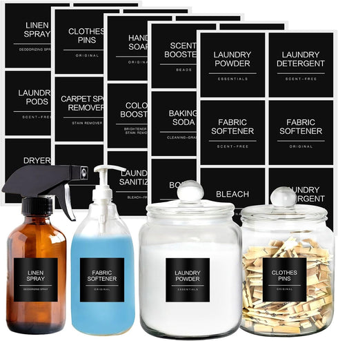 Minimalist Laundry Room Labels?30 Matte Waterproof Labels for Jars Spray Bottles and Detergent Dispensers, Preprinted Laundry Room Organization La...