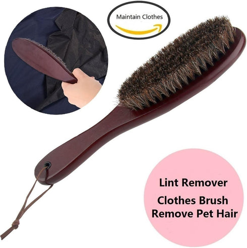 Clothes Brush Garment Brush Lint Remover Brush with Genuine Soft Horsehair and Wooden Handle for Coat Men Suits Shoes Jacket Furniture Car Mat and...