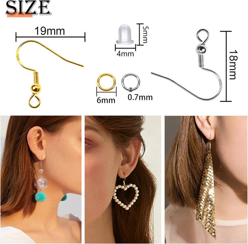 TOAOB 925 Sterling Silver Earring Hooks 600pcs Ear Wires Fish Hooks Hypoallergenic Earring Making Kit Supplies with Jump Rings and Earring Backs f...