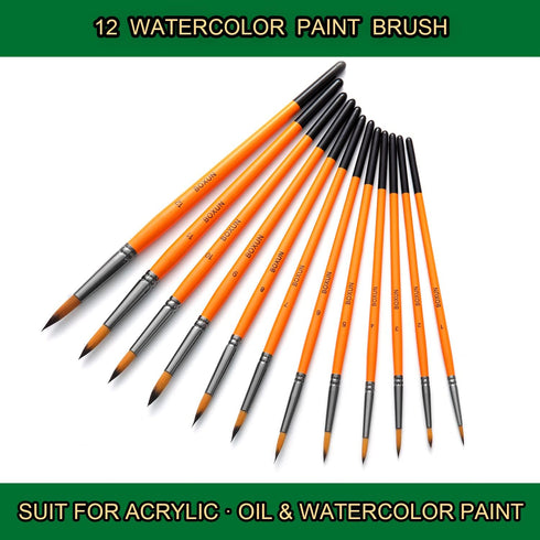 Round Watercolor Paint Brushes Set - Professional 12 Piece Gouache Paint Brushes for Artist, Acrylic, Gouache, Oil, Miniature,Model, Face Painting...