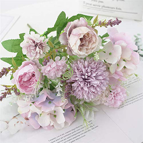 6 Pack Artificial Flowers, Fake Faux Peony Silk Hydrangea Plastic Carnations Daisy Realistic Flower Arrangements for Wedding Decoration Table Cent...