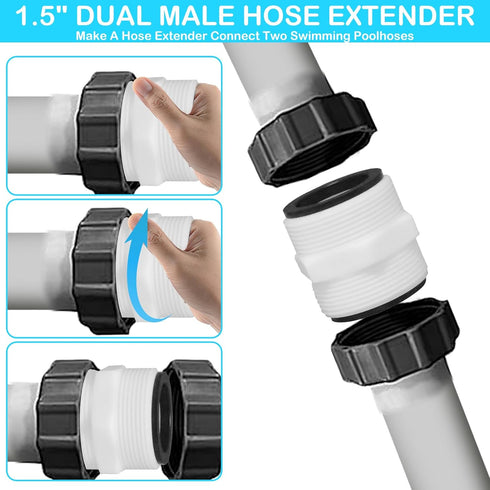 2Pcs 1.5’to 1.5’ Pool Hose Adapter, Pool Hose Connector Coupling Above Ground Pool Hose Adapter Compatible with Intex, Garden Hose Extender with 2...