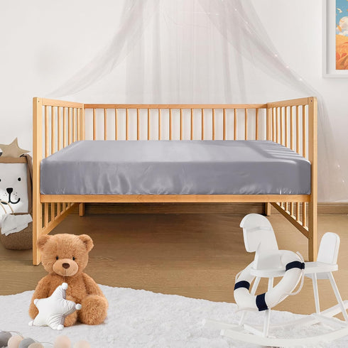 Pro Goleem Satin Soft Crib Sheet Great for Baby with Sensitive Hair Silky Baby Sheet Gray Unisex 52’’x28’’x8’’ Fitted Sheet...