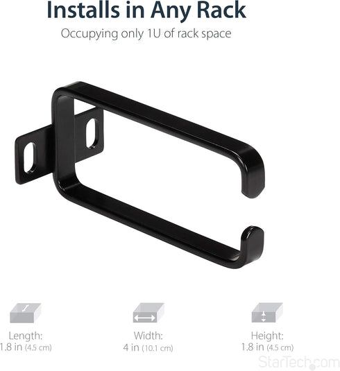 StarTech - CMHOOK1UN .com 1U Vertical 1.8 x 3.9in Server Rack Cable Management D-Ring Hook w/ Flexible Opening - Network Rack-Mount Cord Organizer...