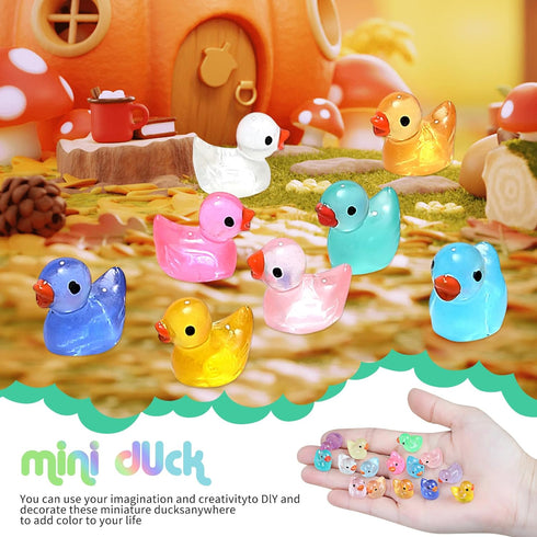225 Pcs Luminous Mini Resin Ducks Bulk 15 Colors Tiny Duck Glow in The Dark for Garden Micro Landscape Dollhouse Aquarium Potted Ornament Charms B...