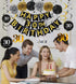 Black & Gold Glittery Happy 30th Birthday Banner,Poms,Sparkling 30 Hanging Swirls Kit for 30th Birthday Party 30th Anniversary Decorations Supplie...