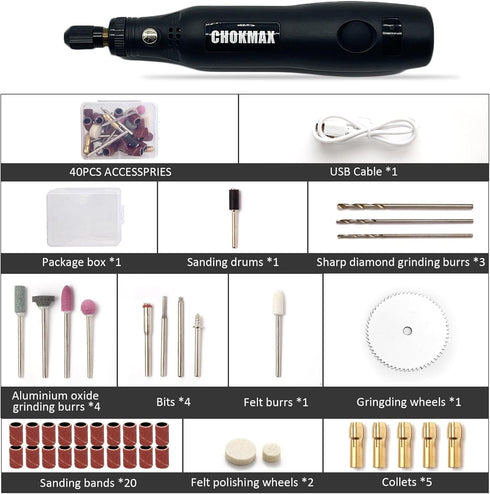 Cordless Rotary Tool, Mini Rotary Multi-Tool Kit with 3 Variable Speed 42pcs Accessories Kit Electric Rotary DIY Grinder for Polishing, Cleaning a...