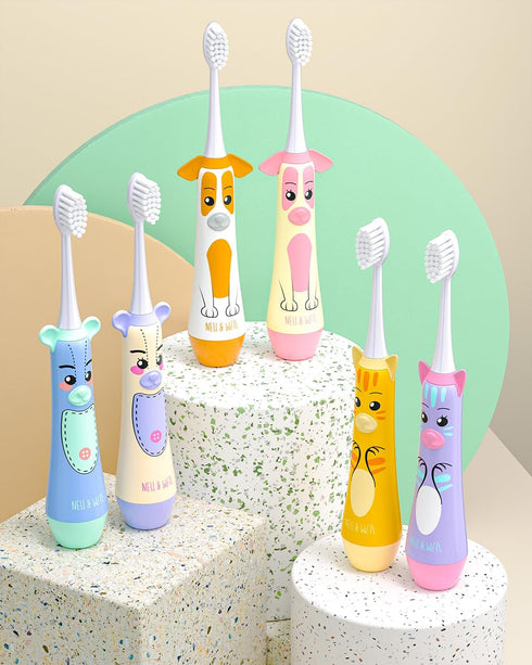 NELL&WELL Kids Electric Toothbrush with 2mins Brushing Timer, Battery Powered Toothbrushes with 3 Soft Bristles Heads for Children Boys and Girls ...