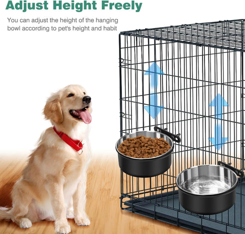 Dog Crate Water Bowl No Spill, 2 Pack Dog Crate Bowls Hanging, Kennel Water Food Bowls Mountable, Pet Cage Accessories Feeder Dish, Stainless Stee...