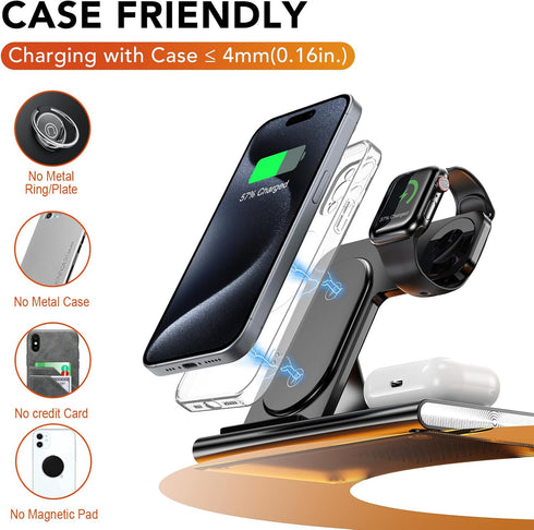 3 in 1 Foldable Charging Station for Apple Products,Fast Wireless Charger Travel Dock Adapter&Light for iPhone 15/14/13/12/11/X/XS/XR 8,iWatch Ult...