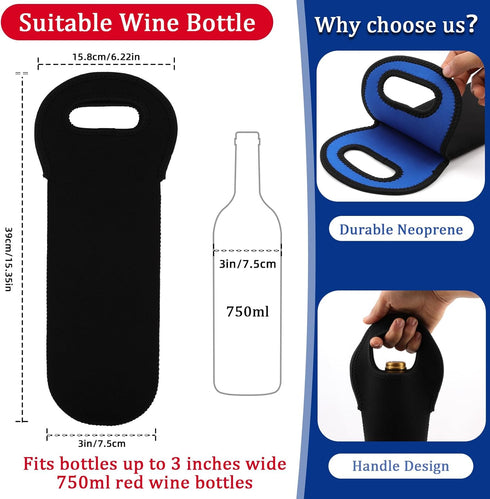 Desing Wish 2 PCS Wine Carrier Tote Bags for 750ml Red/White Wine Bottles, Insulated Neoprene Wine Cooler Bag Wine Gift Bags for Gift/Picnic/Party...