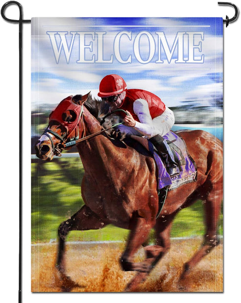 Anley Double Sided Premium Garden Flag, Derby Horse Race Welcome Spring Summer Decorative Garden Flags for Home Decor - Weather Resistant & Double...