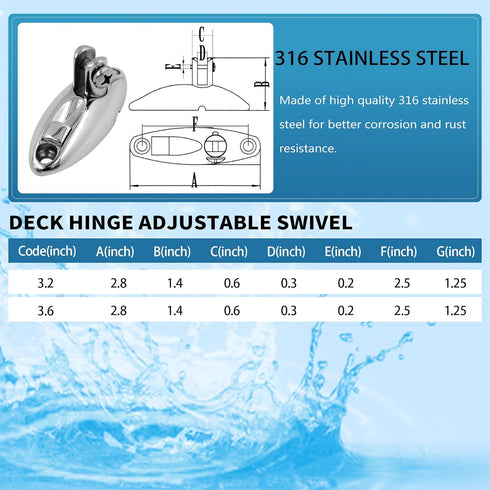 Bimini Top Quick Release Deck Hinge 316 Stainless Steel Boat Side Mount Swivel Hinge with Screws (3.6 inch 2 Pack)...